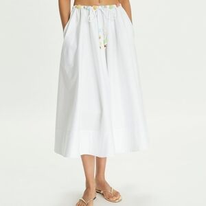 NWT Tory Burch Beaded Cotton Poplin Skirt Long White